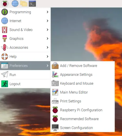 Raspberry pi menu